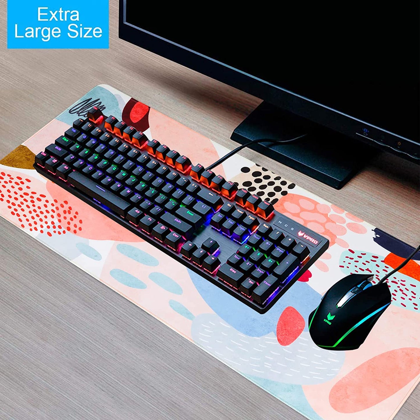 Desk Mat, Extended Gaming Mouse Pad Large 35.4" X 15.7" XXL Laptop Mousepad with Stitched Edges Non Slip Base, Water-Resistant Computer Desk Pad for Office and Home(Multi-Color)