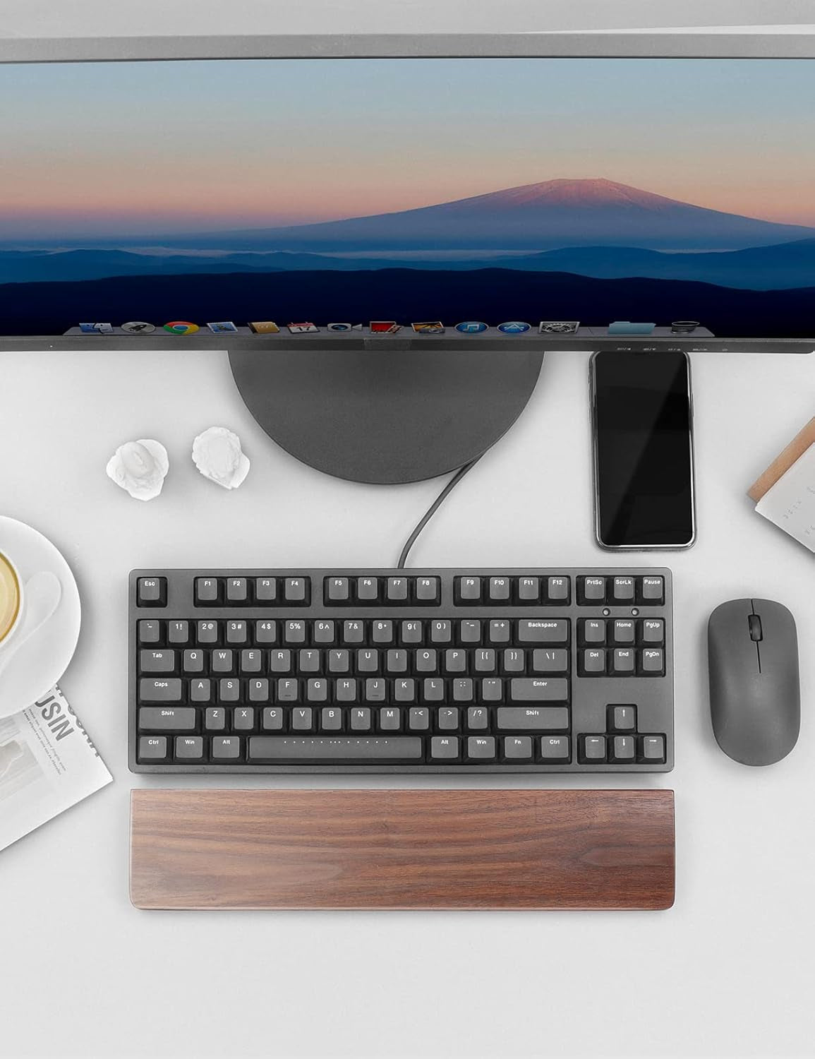 Wooden Keyboard Wrist Rest,Ergonomic TKL Gaming Walnut Mechanical Keyboard Wrist Pad,Hard Wrist Rest Palm Rest Supports Computer, Laptop Comfortable Typing Pain Relief (14.17")