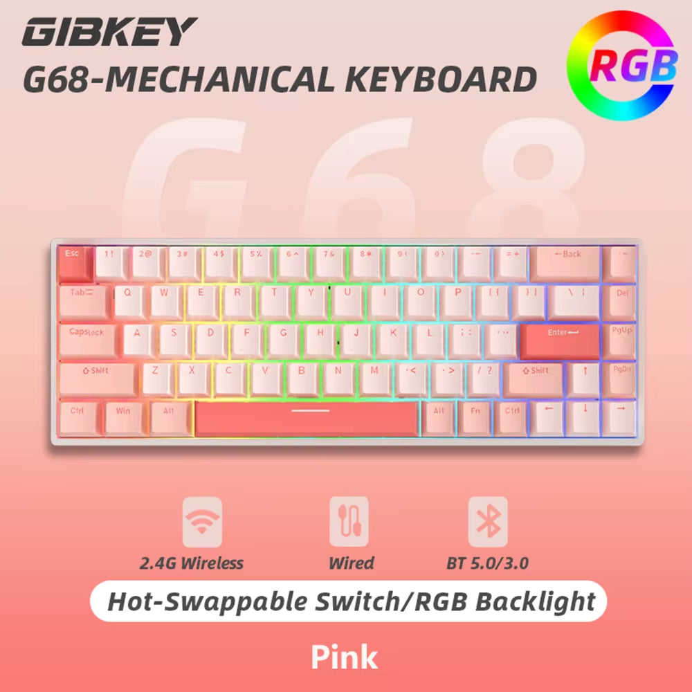 G68 Gaming Mechanical Keyboard Wireless/Bluetooth Hot-Swappable 65% Keyboards Customized RGB Backlit for Gamer Tablet Computer