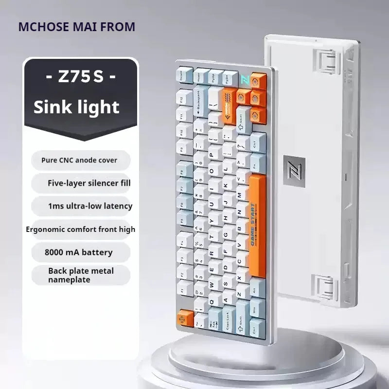 Mchose Z75S Mechanical Keyboard Wireless Tri-Mode Hot Swap Gasket Aluminum Alloy RGB PBT PC Esports Laptop Gaming Keyboards