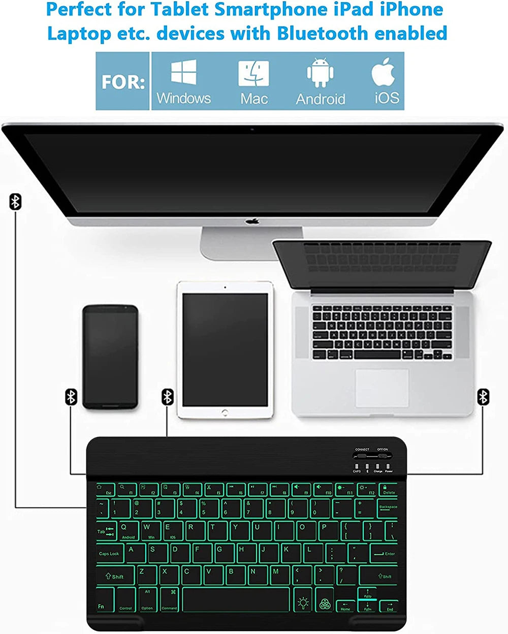 Wireless Keyboard RGB Bluetooth Keyboard Wireless Russian Keyboards Rechargeable Multi Backlit for IOS Android Windows for Ipad