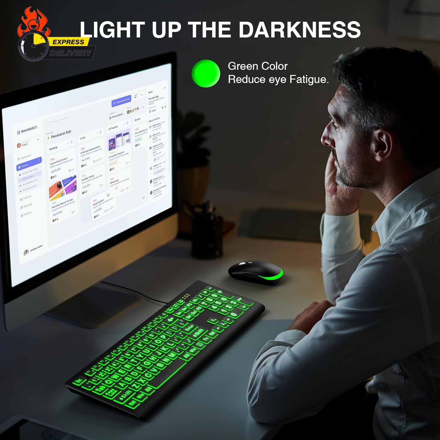 Large Print Backlit Keyboard, Wired USB Lighted Computer Keyboards with 7-Color