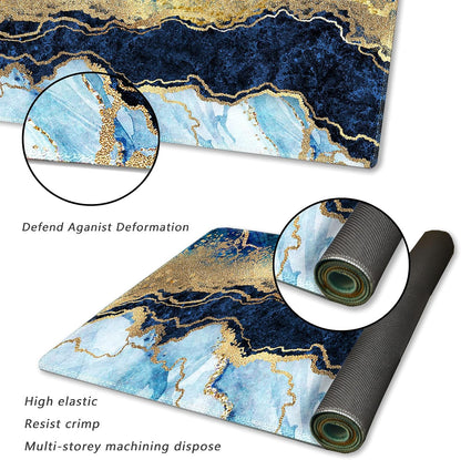 Extended Gaming Mouse Pad XXL  Large Keyboard Mat Long Mousepad Desk Decor Writing Pad Non Slip Rubber Base Stitched Edges for Work, Game, Office, Home, 35.1" X 15.7", Blue Marble