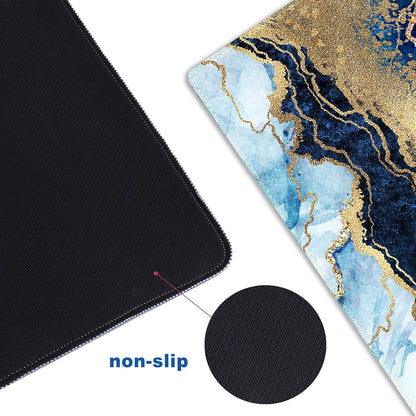 Extended Gaming Mouse Pad XXL  Large Keyboard Mat Long Mousepad Desk Decor Writing Pad Non Slip Rubber Base Stitched Edges for Work, Game, Office, Home, 35.1" X 15.7", Blue Marble