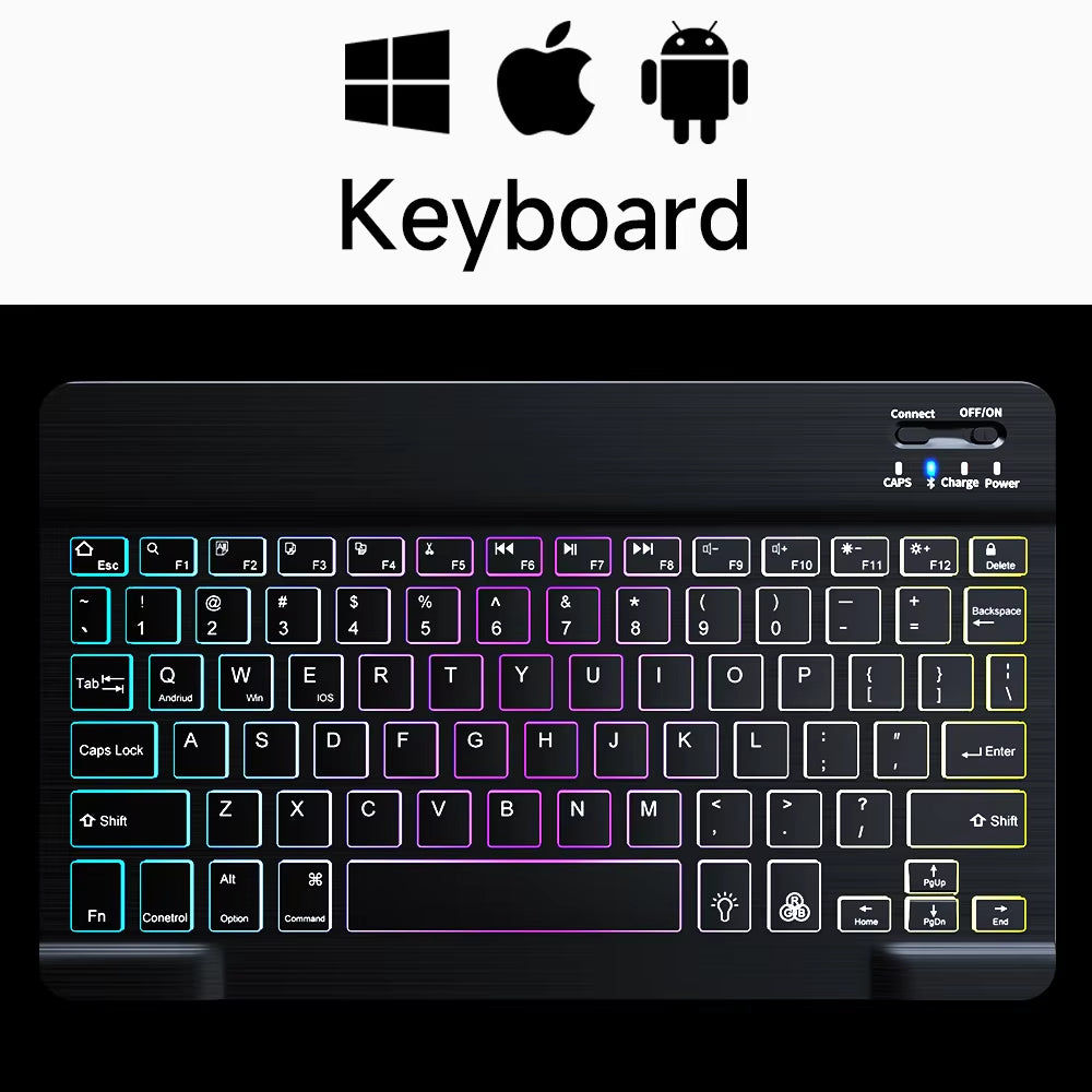 Wireless Bluetooth Backlit Keyboards RGB Colorful Gradient Luminous Mini Keyboard and Mouse Set for Apple Samsung Tablet