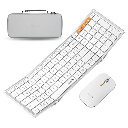 XKM01 Tri-Fold Bluetooth Wireless Keyboard and Mouse Combo Protable Slim 2.4G Full Size 105 Key Foldable Keyboards