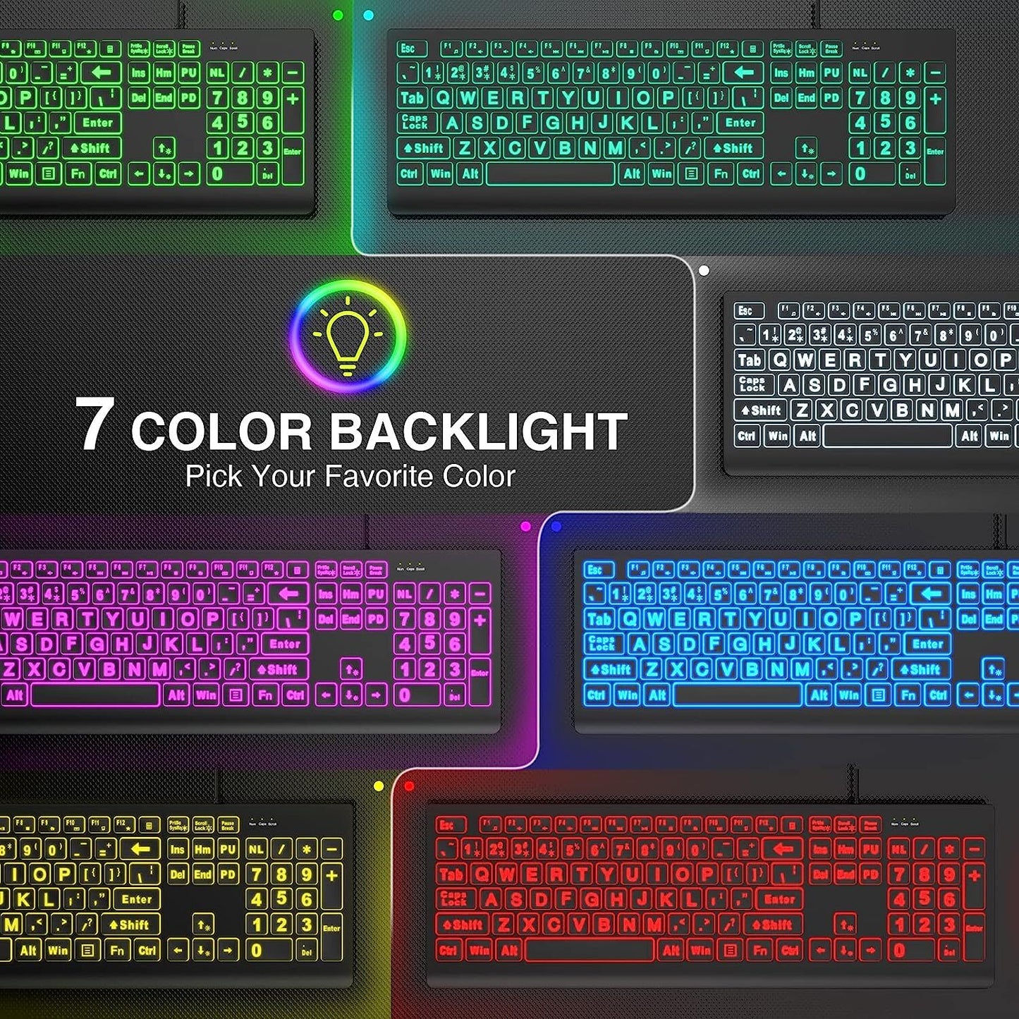 SABLUTE Large Print Backlit Keyboard, Wired USB Lighted Computer Keyboards With