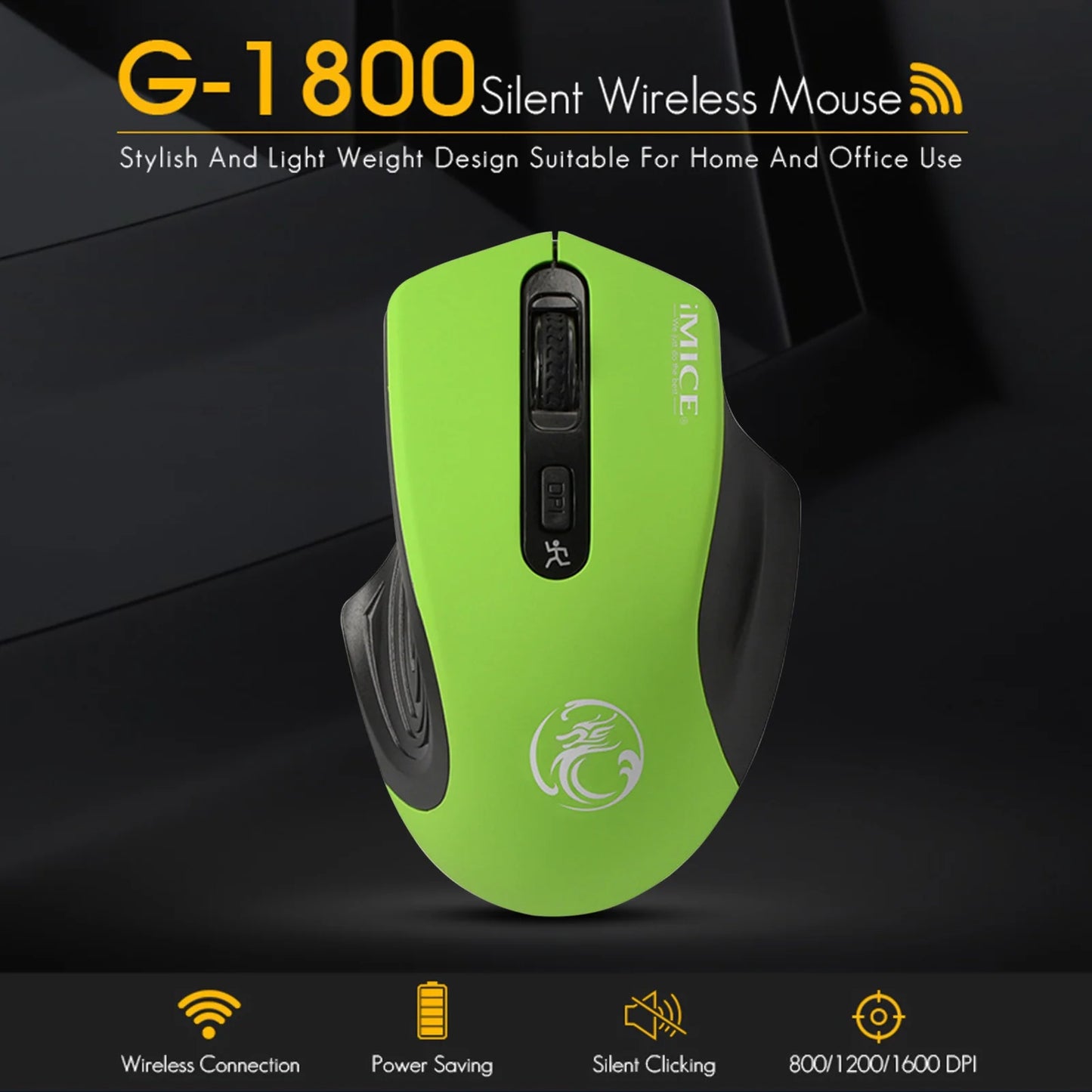 Wireless Mouse for Laptop Wireless Mouse 2.4G Noiseless Mouse with USB Receiver Portable Computer Mice for PC Tablet Laptop with Windows System Green