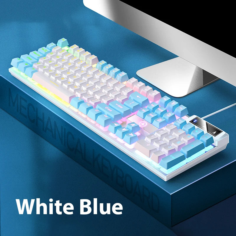 K500 Wired Keyboard Mouse Office Gaming Keyboard for Windows and IOS Computer Laptop 104 Keys Mechanical Feel Membrane Keyboards