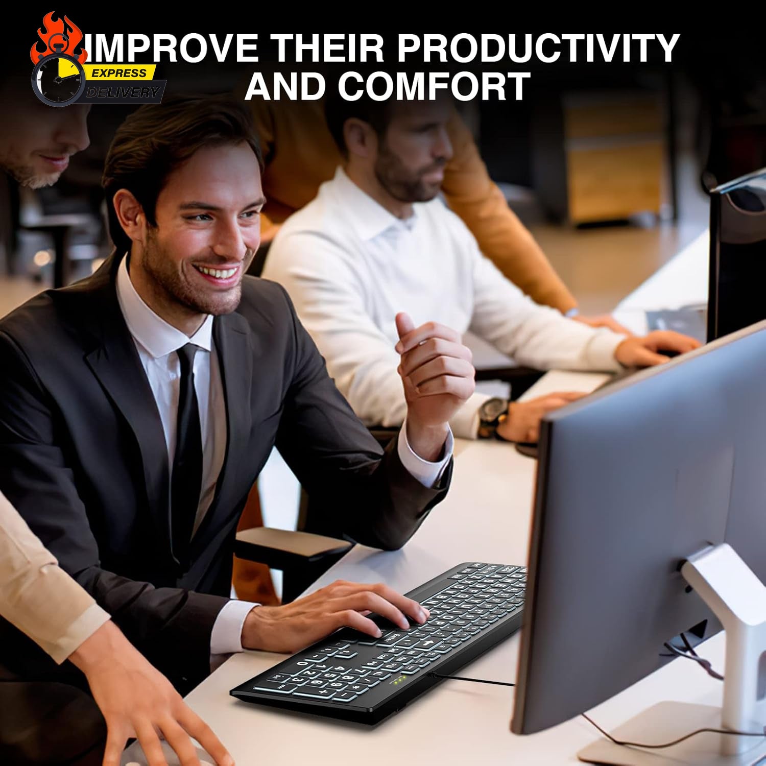 Large Print Backlit Keyboard, Wired USB Lighted Computer Keyboards with 7-Color