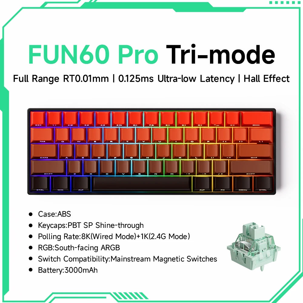 Monsgeek FUN60 Mechanical Keyboard Magnetic Switch 60% Gaming Keyboards Rapid Trigger 0.01Mm 8K ARGB HE/TMR Custom Keyboard