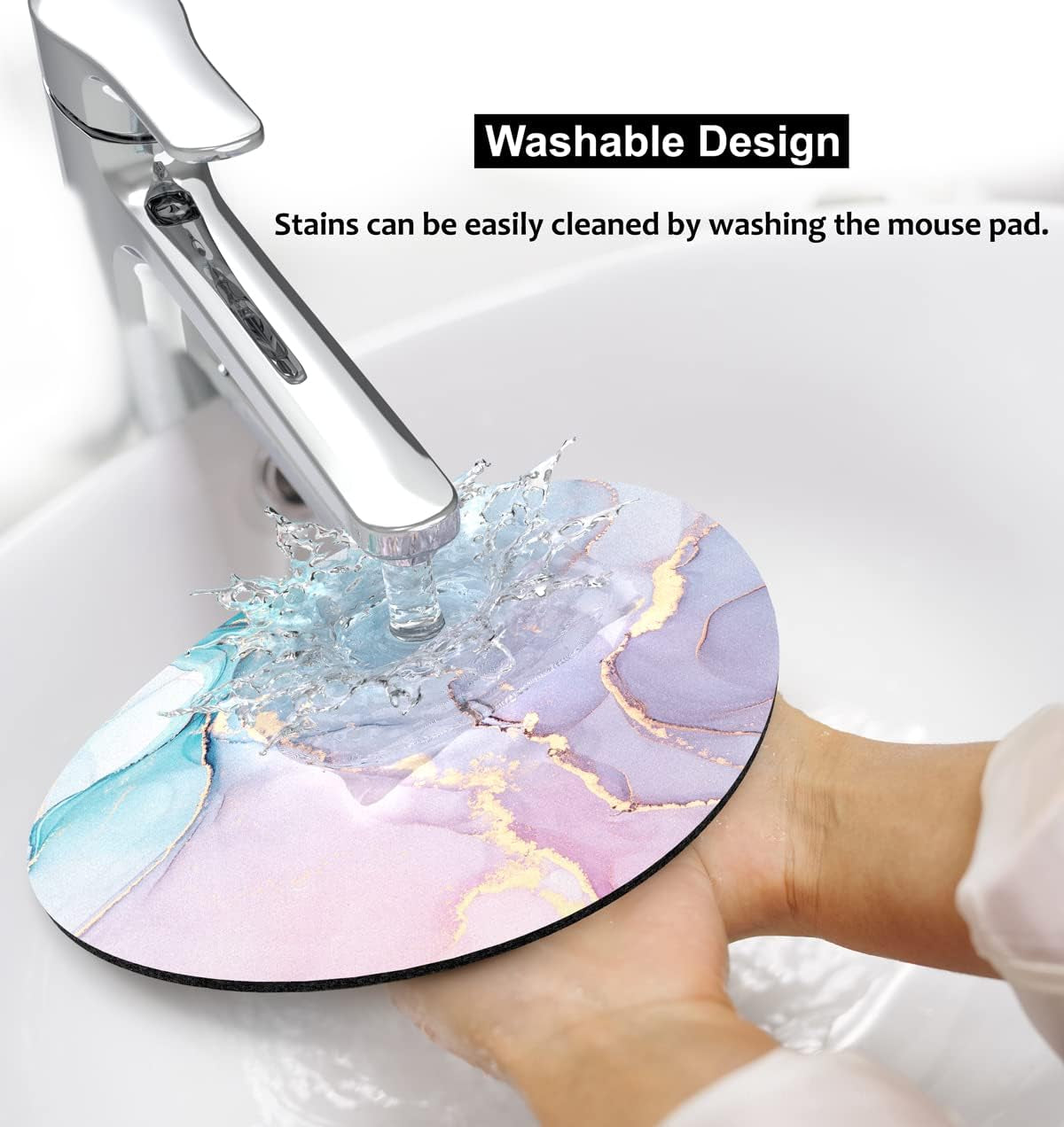 Small Mouse Pad 7.9 X 7.9 Inch, round Mouse Pad for Laptop Wireless Mouse Home Office Travel, Portable & Washable Colourful Marble