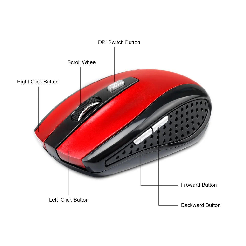 Wireless Gaming Mouse Adjustable DPI 2.4G 6 Buttons Optical Mouse for Laptop Notebook PC