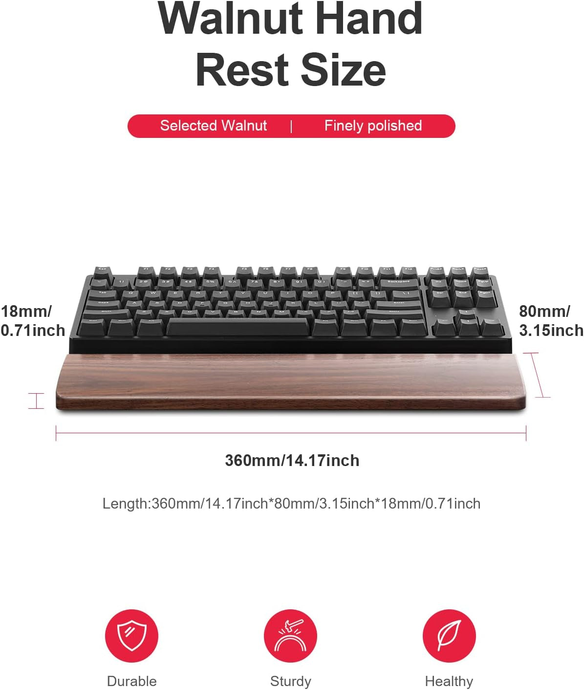 Wooden Keyboard Wrist Rest,Ergonomic TKL Gaming Walnut Mechanical Keyboard Wrist Pad,Hard Wrist Rest Palm Rest Supports Computer, Laptop Comfortable Typing Pain Relief (14.17")