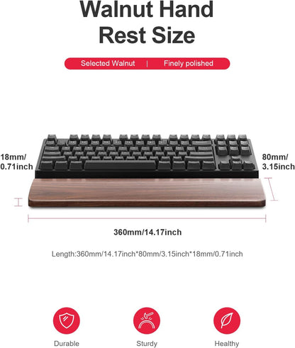 Wooden Keyboard Wrist Rest,Ergonomic TKL Gaming Walnut Mechanical Keyboard Wrist Pad,Hard Wrist Rest Palm Rest Supports Computer, Laptop Comfortable Typing Pain Relief (14.17")