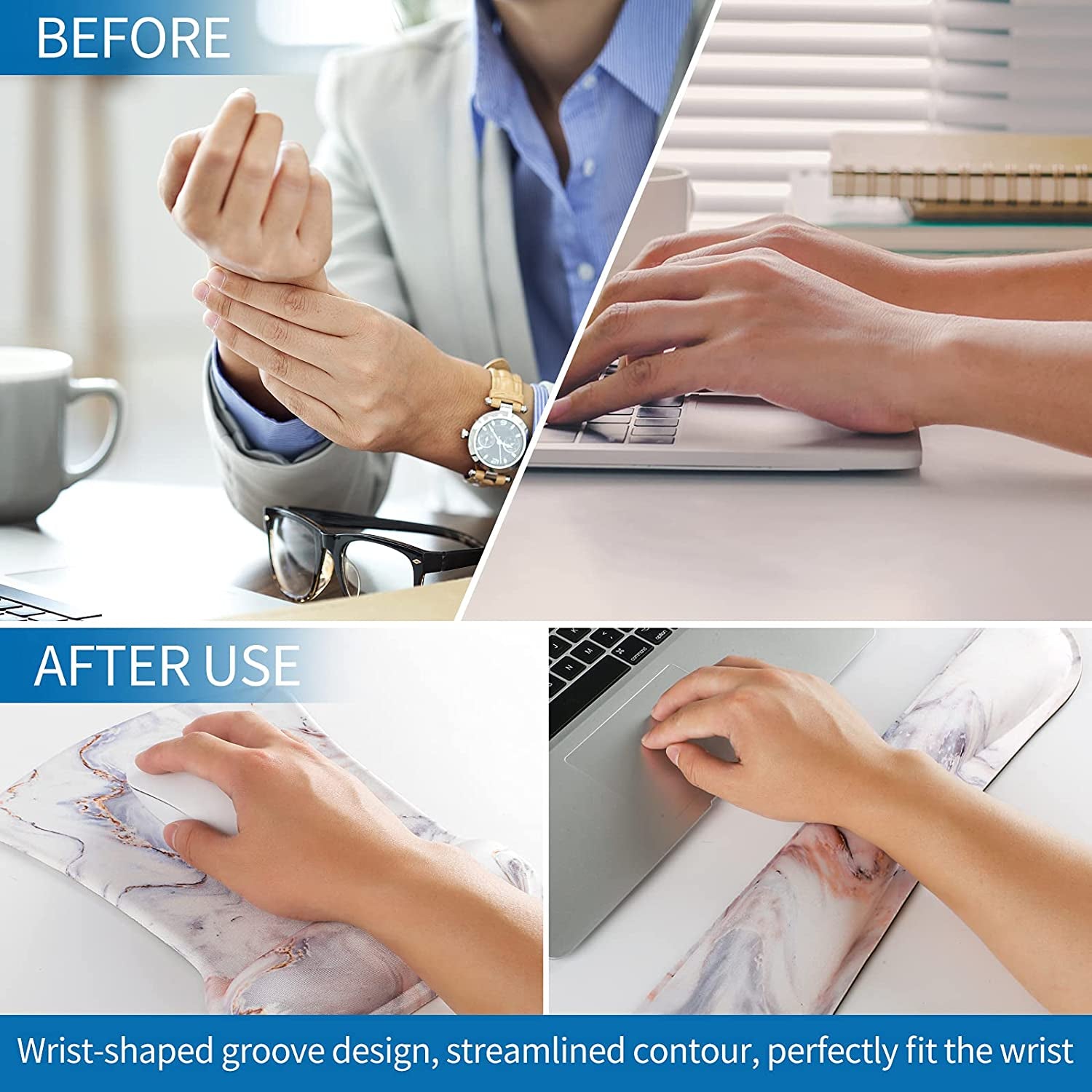 Keyboard Wrist Rest Pad and Mouse Wrist Rest Support Mouse Pad Set,Sturdy & Comfortable & Lightweight for Easy Typing & Pain Relief-Ergonomic Support (Marble)