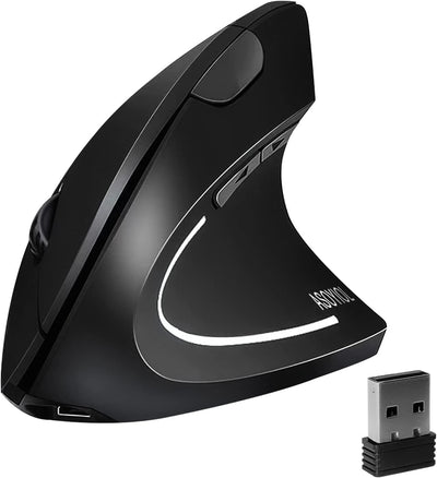 Ergonomic Mouse Wireless,Vertical Mouse Ergo with USB Receiver 6 Buttons 800/1200/1600 Adjustable DPI Computer Mice for Laptop Pc(Right Hand,Black)