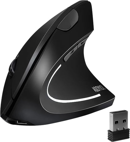 Ergonomic Mouse Wireless,Vertical Mouse Ergo with USB Receiver 6 Buttons 800/1200/1600 Adjustable DPI Computer Mice for Laptop Pc(Right Hand,Black)
