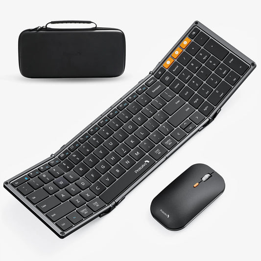 XKM01 Tri-Fold Bluetooth Wireless Keyboard and Mouse Combo Protable Slim 2.4G Full Size 105 Key Foldable Keyboards