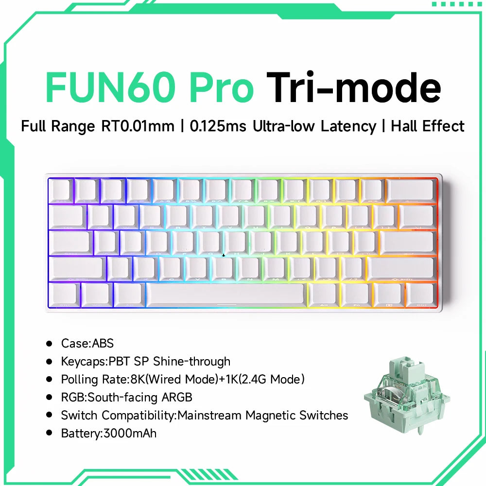 Monsgeek FUN60 Mechanical Keyboard Magnetic Switch 60% Gaming Keyboards Rapid Trigger 0.01Mm 8K ARGB HE/TMR Custom Keyboard