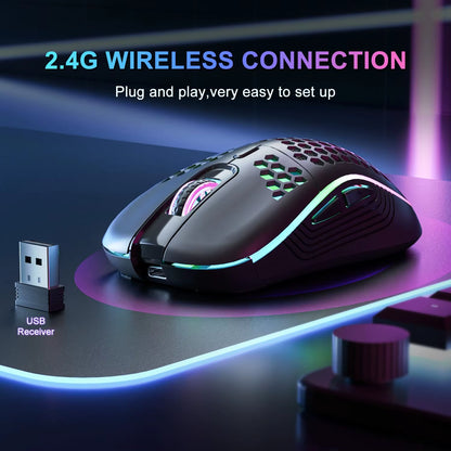 2.4G Wireless Mouse Lightweight Honeycomb Design Rechargeable RGB Backlight Mouse with USB Receiver Adjustable DPI