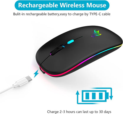 Slim Silent LED Wireless Computer Mouse - Rechargeable, 2.4G Portable, USB Receiver, Suitable for Laptop, Desktop