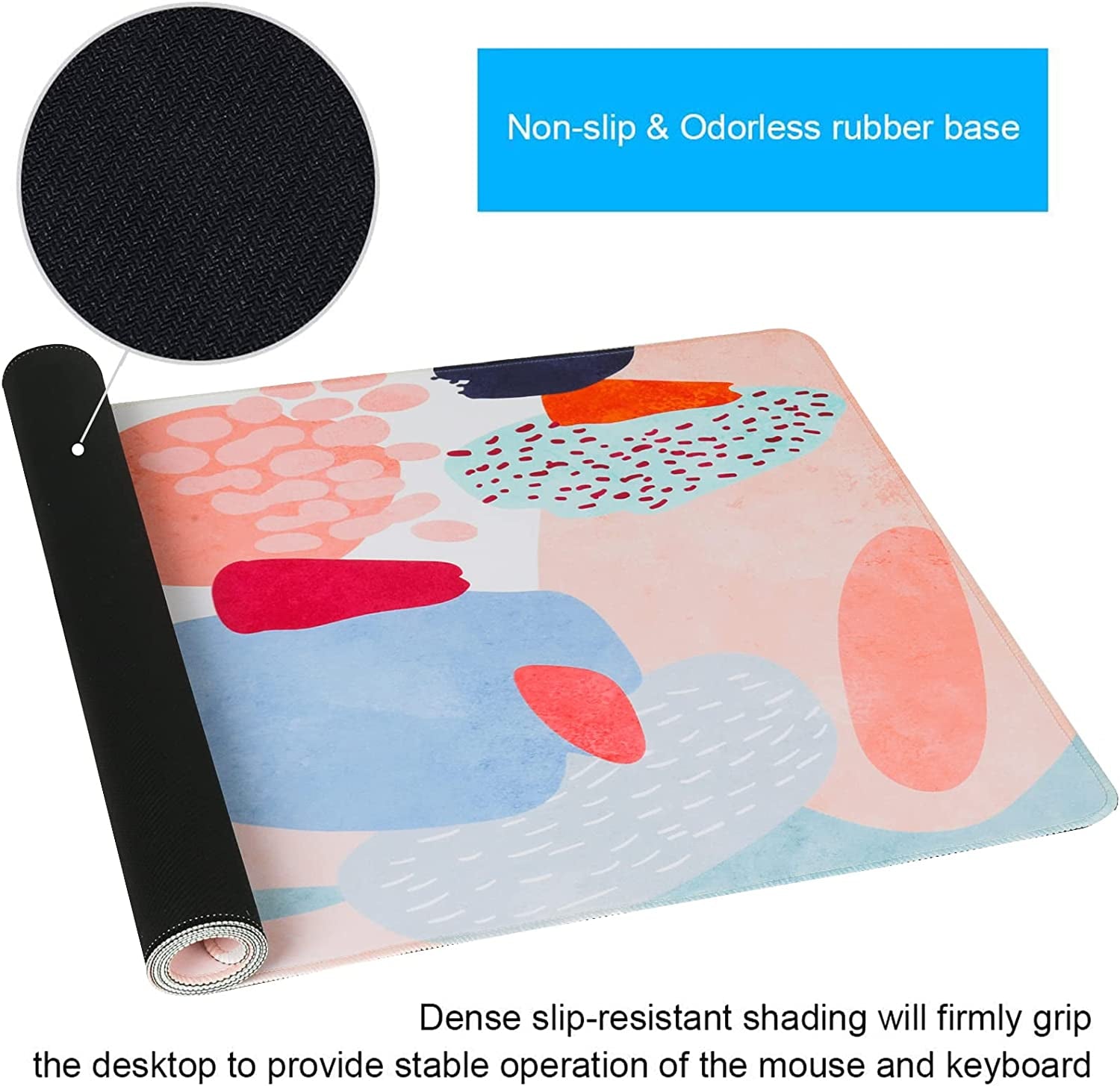 Desk Mat, Extended Gaming Mouse Pad Large 35.4" X 15.7" XXL Laptop Mousepad with Stitched Edges Non Slip Base, Water-Resistant Computer Desk Pad for Office and Home（Multi-Color）