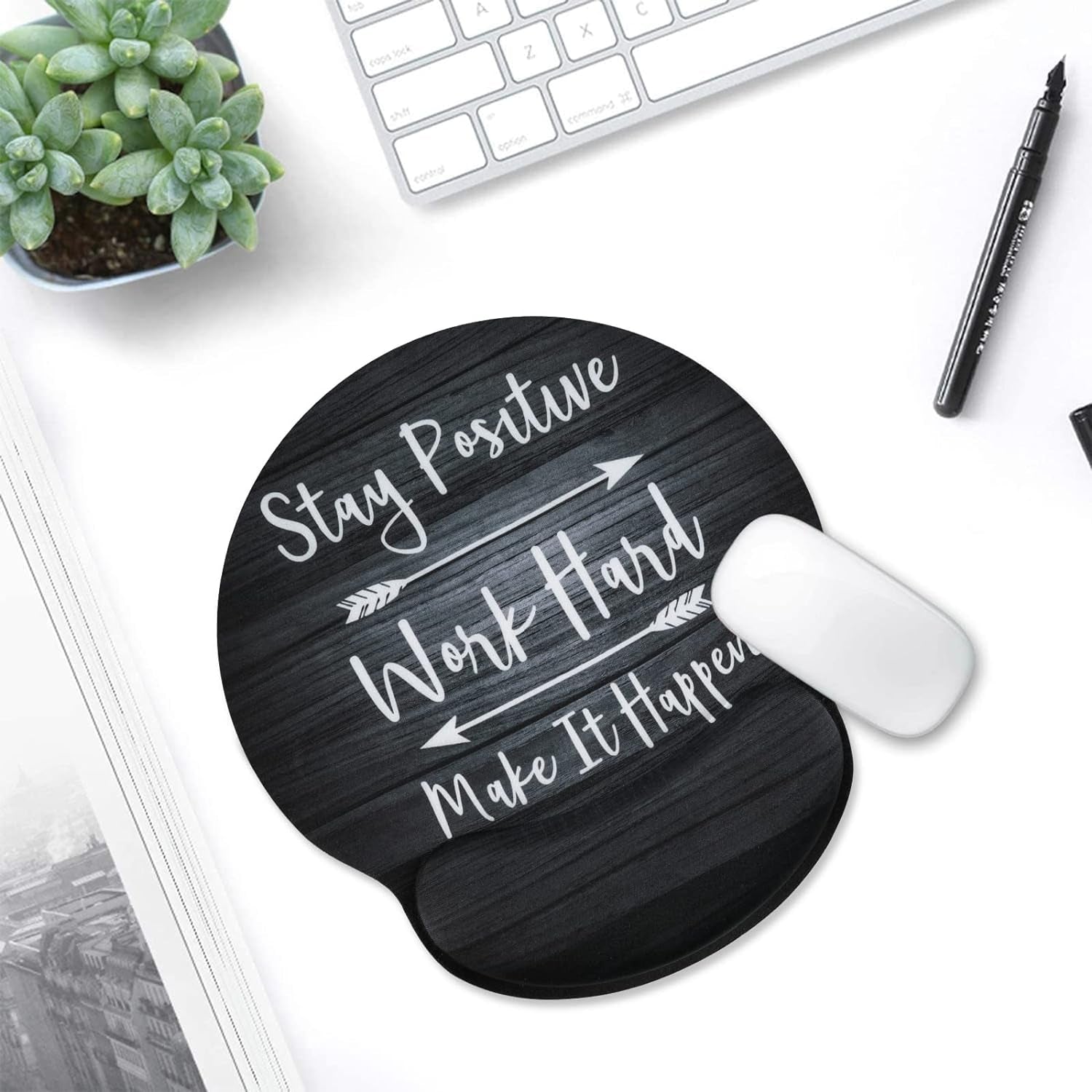 Ergonomic Mouse Pad with Gel Wrist Rest Support, Non-Slip Rubber Base Wrist Rest Pad for Home, Office Easy Typing & Pain Relief, Black Wood Grain