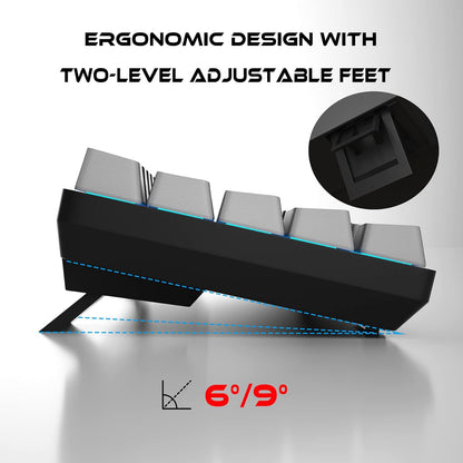 Percent 60 Gaming Mechanical Keyboard,Compact 68 Keys Anti-Ghosting with Blue Switch with Detachable Type-C Keyboard for PC Gamer Windows Laptop Mac/Xbox(Red Switch, Gray & Black)