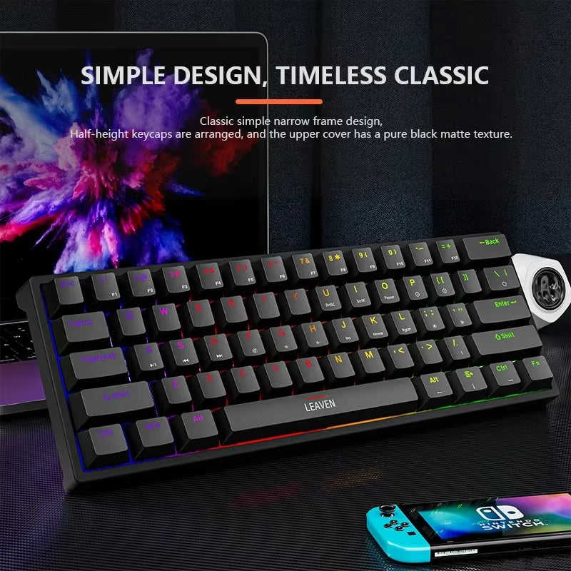 K620 Mini Gaming Mechanical Keyboard 61 Keys RGB Hotswap Type-C Wired Gaming Keyboard PBT Keycaps 60% Ergonomics Keyboards