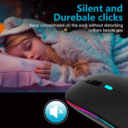 Slim Silent LED Wireless Computer Mouse - Rechargeable, 2.4G Portable, USB Receiver, Suitable for Laptop, Desktop
