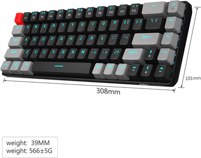 Percent 60 Gaming Mechanical Keyboard,Compact 68 Keys Anti-Ghosting with Blue Switch with Detachable Type-C Keyboard for PC Gamer Windows Laptop Mac/Xbox(Red Switch, Gray & Black)