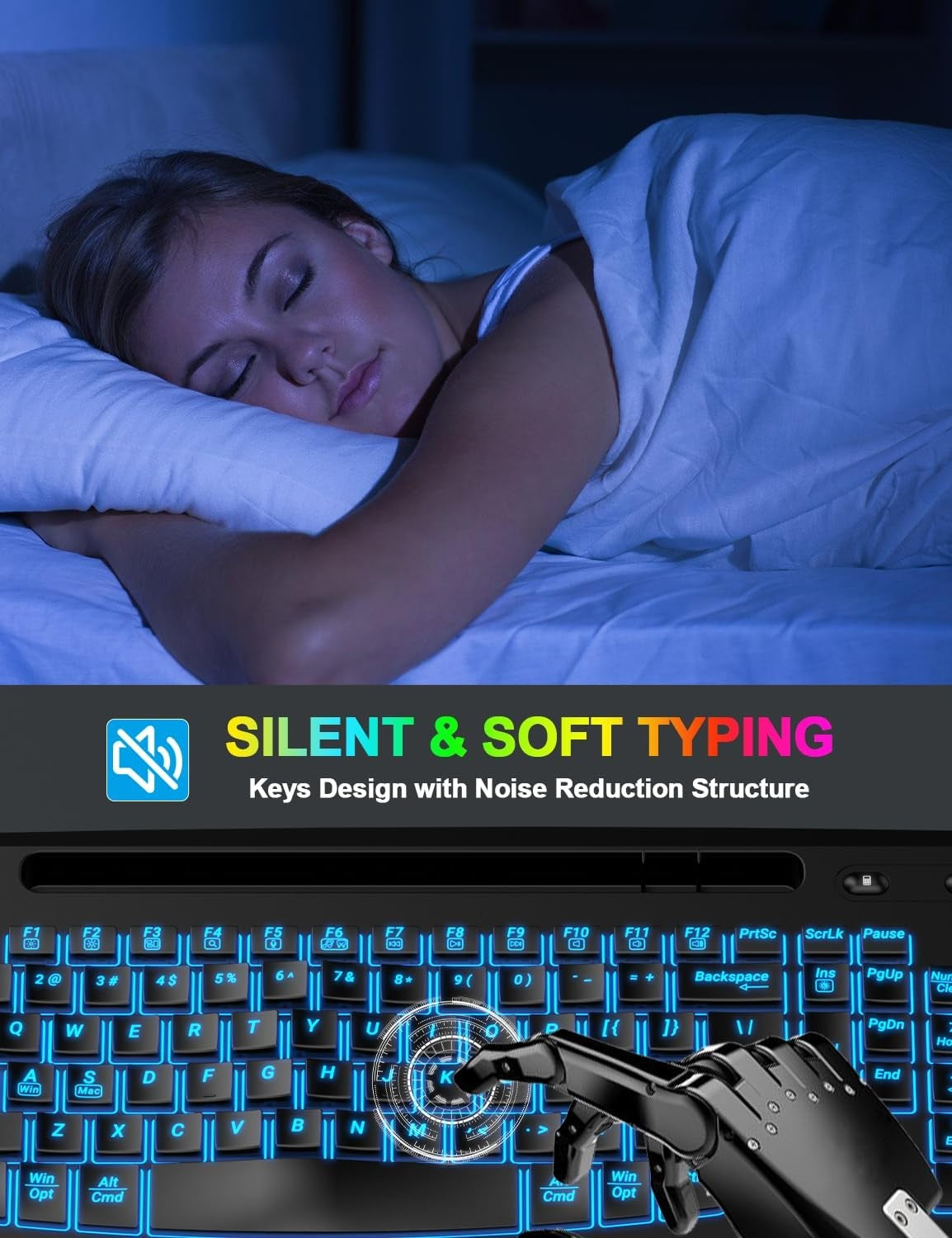 Ergonomic Backlit Computer Keyboards, USB Wired Lighted Keyboard with 7 Black