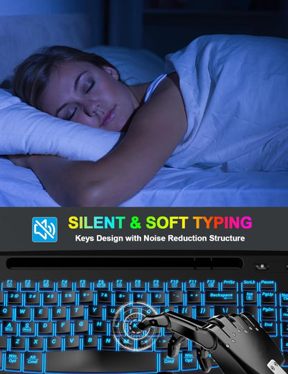 Ergonomic Backlit Computer Keyboards, USB Wired Lighted Keyboard with 7 Black