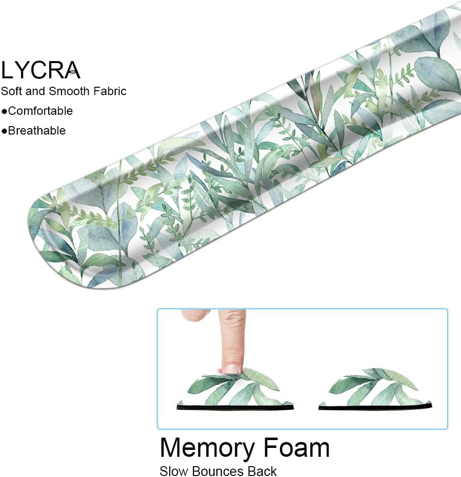 3 in 1 Ergonomic Mouse Pad with Wrist Support and Keyboard Wrist Rest Pad Set with Coaster,  Wrist Pad with Non-Slip Rubber Base & Raised Memory Foam, Easy Typing & Pain Relief, Green Plants