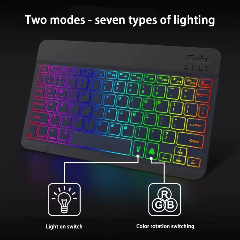 Wireless Bluetooth Backlit Keyboards RGB Colorful Gradient Luminous Mini Keyboard and Mouse Set for Apple Samsung Tablet