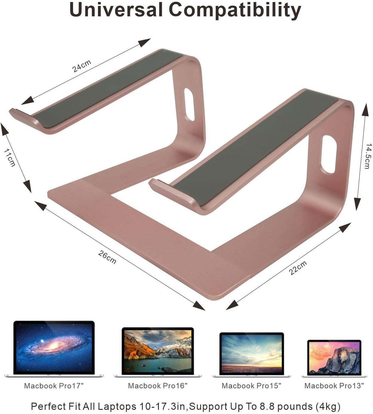 Ergonomic Aluminum Laptop Mount | Computer Stand & Holder - Compatible with Macbook, HP, Lenovo, Samsung, Huawei & More (10-17.3" Laptops) - Rose Gold