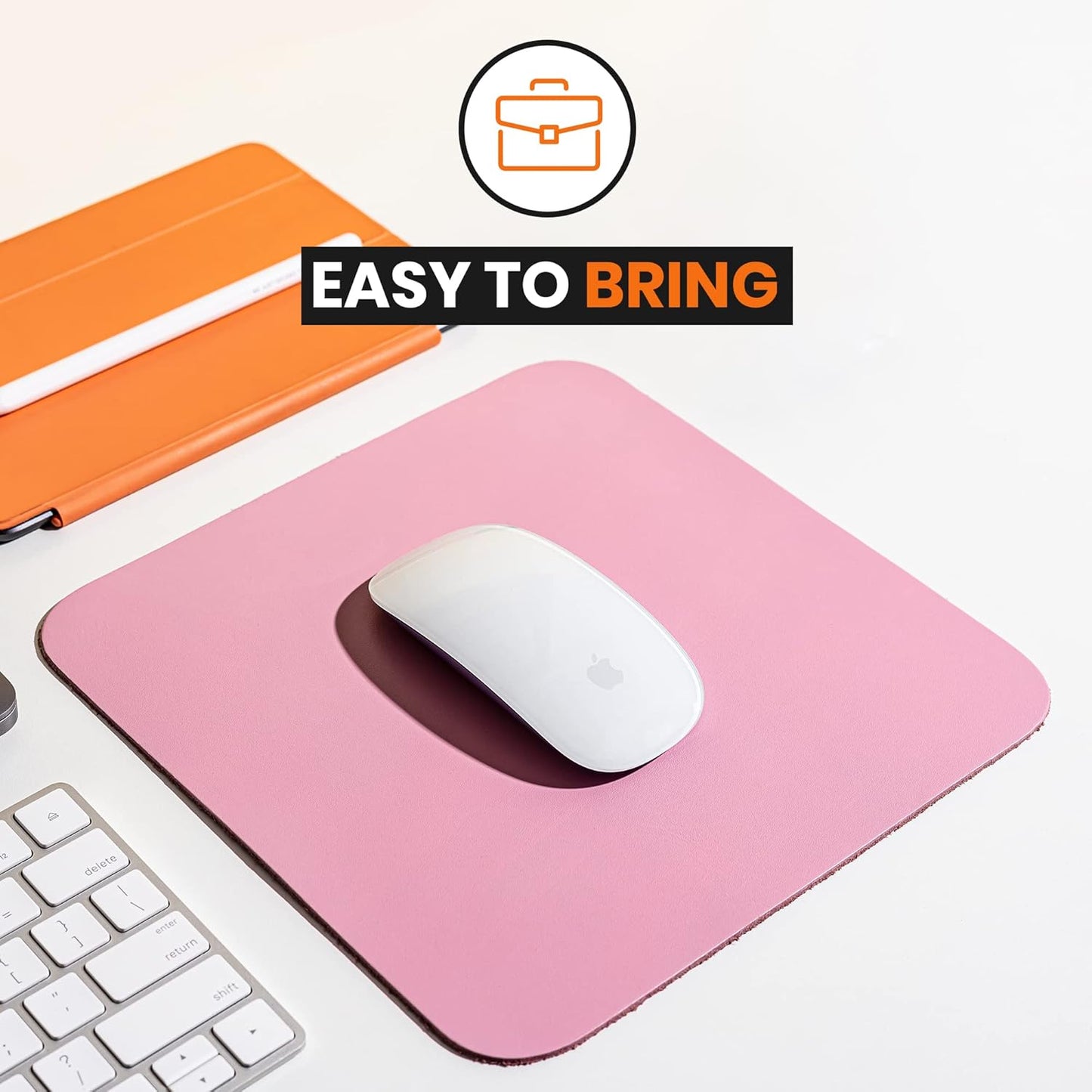 Pink Leather Mouse Pad (Genuine Leather), 9 X 9 Inch | Mouse Pads for Wireless Mouse | Cute Mouse Pad | Thick Mouse Pad | Leather Mouse Pad | Mouse Pad Pink