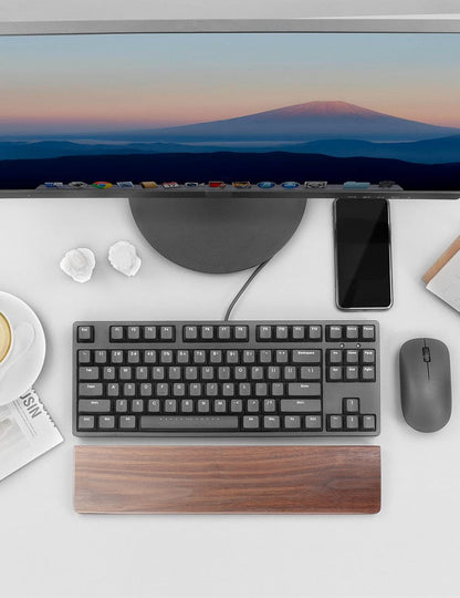 Wooden Keyboard Wrist Rest,Ergonomic TKL Gaming Walnut Mechanical Keyboard Wrist Pad,Hard Wrist Rest Palm Rest Supports Computer, Laptop Comfortable Typing Pain Relief (14.17")