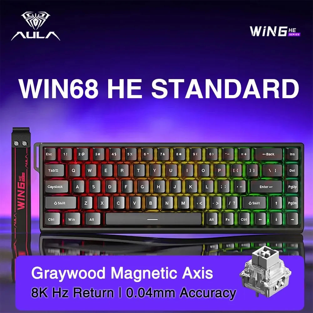 New Aula Win 60/68He Magnetic Switch 8K Keyboard Rapid Trigger Wired Custom Rgb Hot Swap Rt Esports Gamer Mechanical Keyboard
