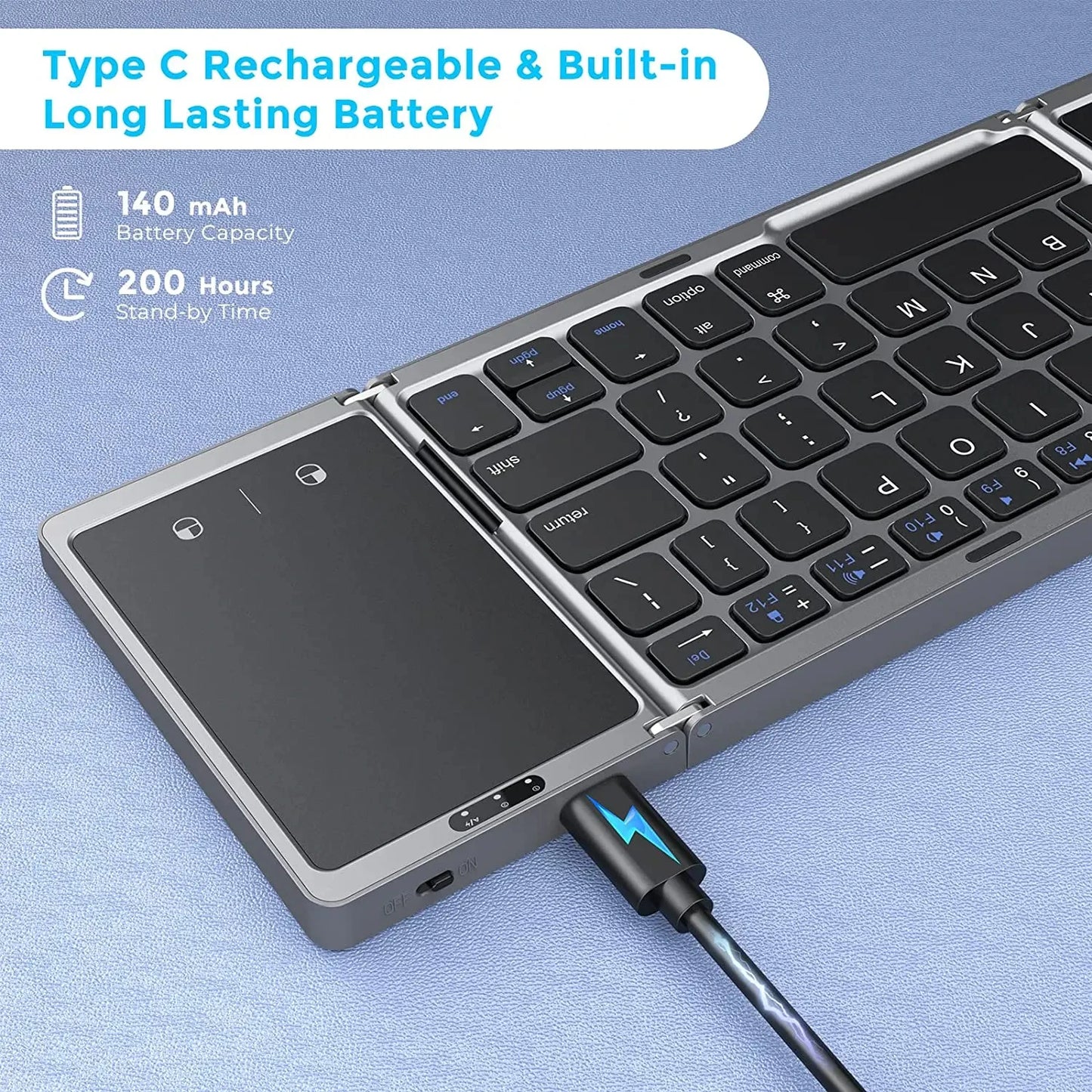 NEW Foldable Wireless Bluetooth Keyboard with Touchpad Rechargeable Portable Keyboards for Smartphone Android IOS Mac Windows