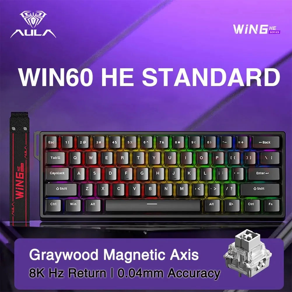 New Aula Win 60/68He Magnetic Switch 8K Keyboard Rapid Trigger Wired Custom Rgb Hot Swap Rt Esports Gamer Mechanical Keyboard