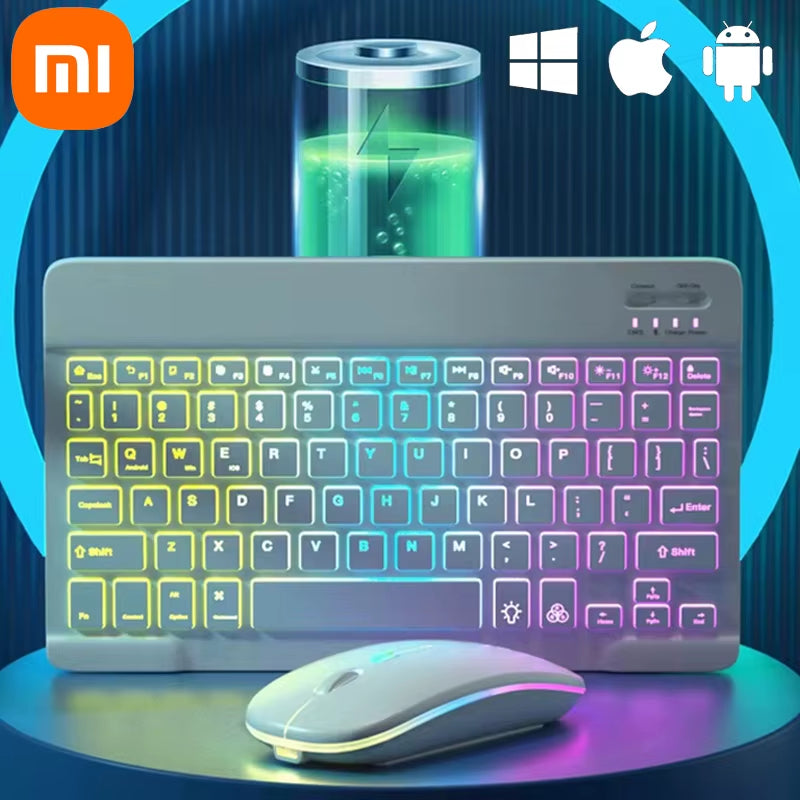 Wireless Bluetooth Backlit Keyboards RGB Colorful Gradient Luminous Mini Keyboard and Mouse Set for Apple Samsung Tablet