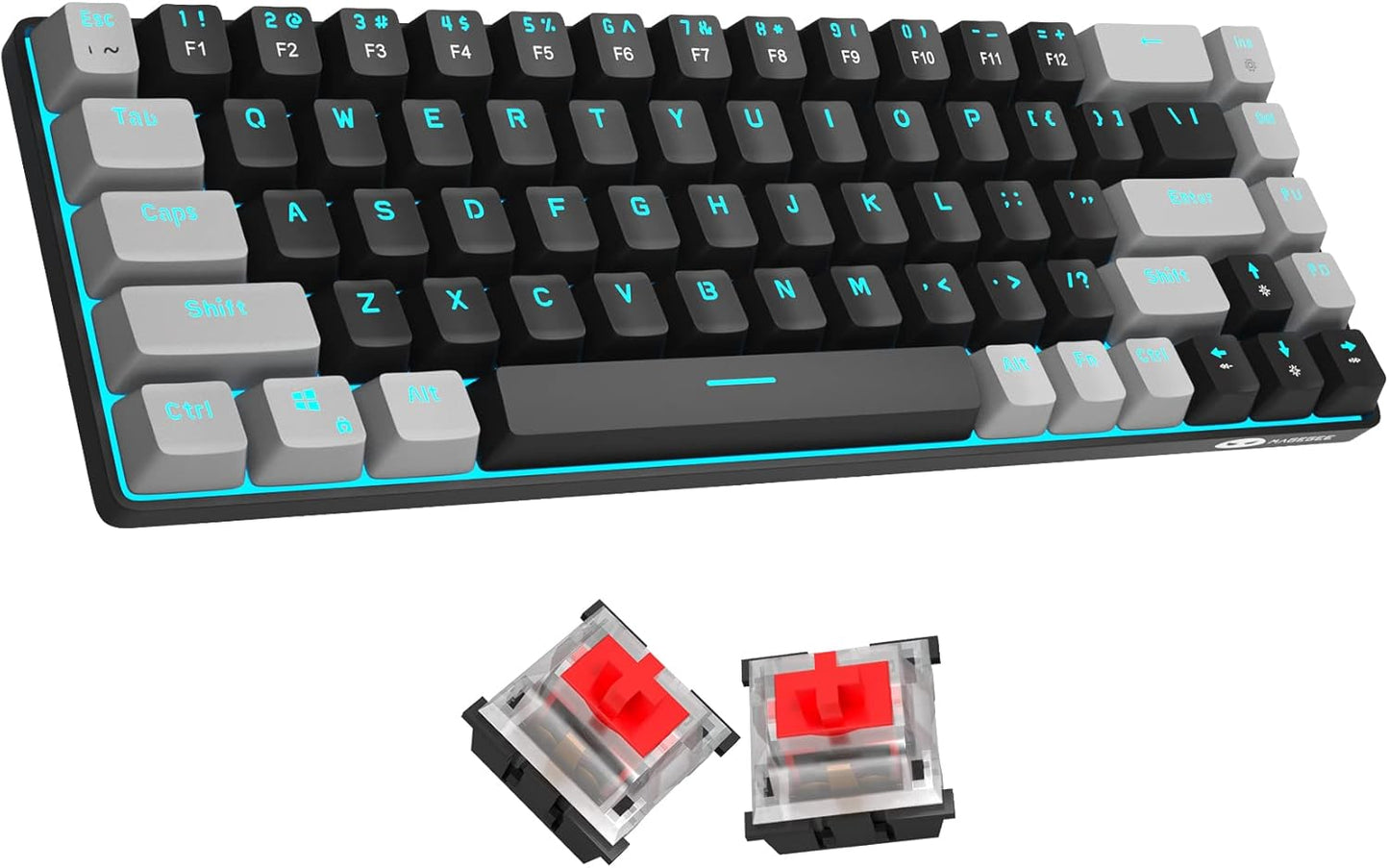 Percent 60 Gaming Mechanical Keyboard,Compact 68 Keys Anti-Ghosting with Blue Switch with Detachable Type-C Keyboard for PC Gamer Windows Laptop Mac/Xbox(Red Switch, Gray & Black)