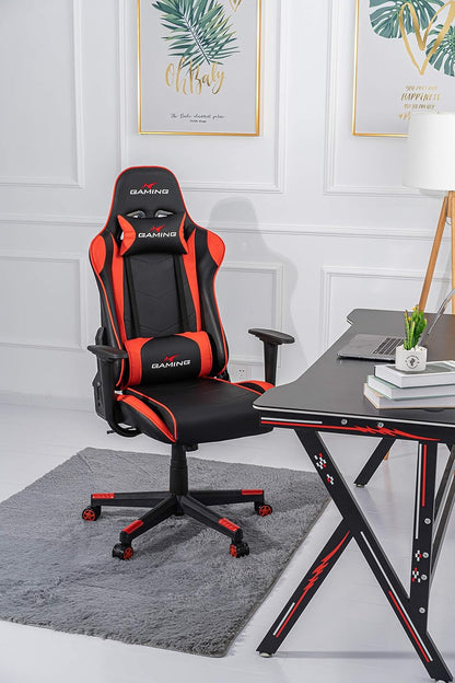 Swivel Gaming Chair Ergonomic High-Back Racing Style PU Leather Office Chair with Headrest and Lumbar Support and Adjustable Armrest (Galaxy - Black/Red)