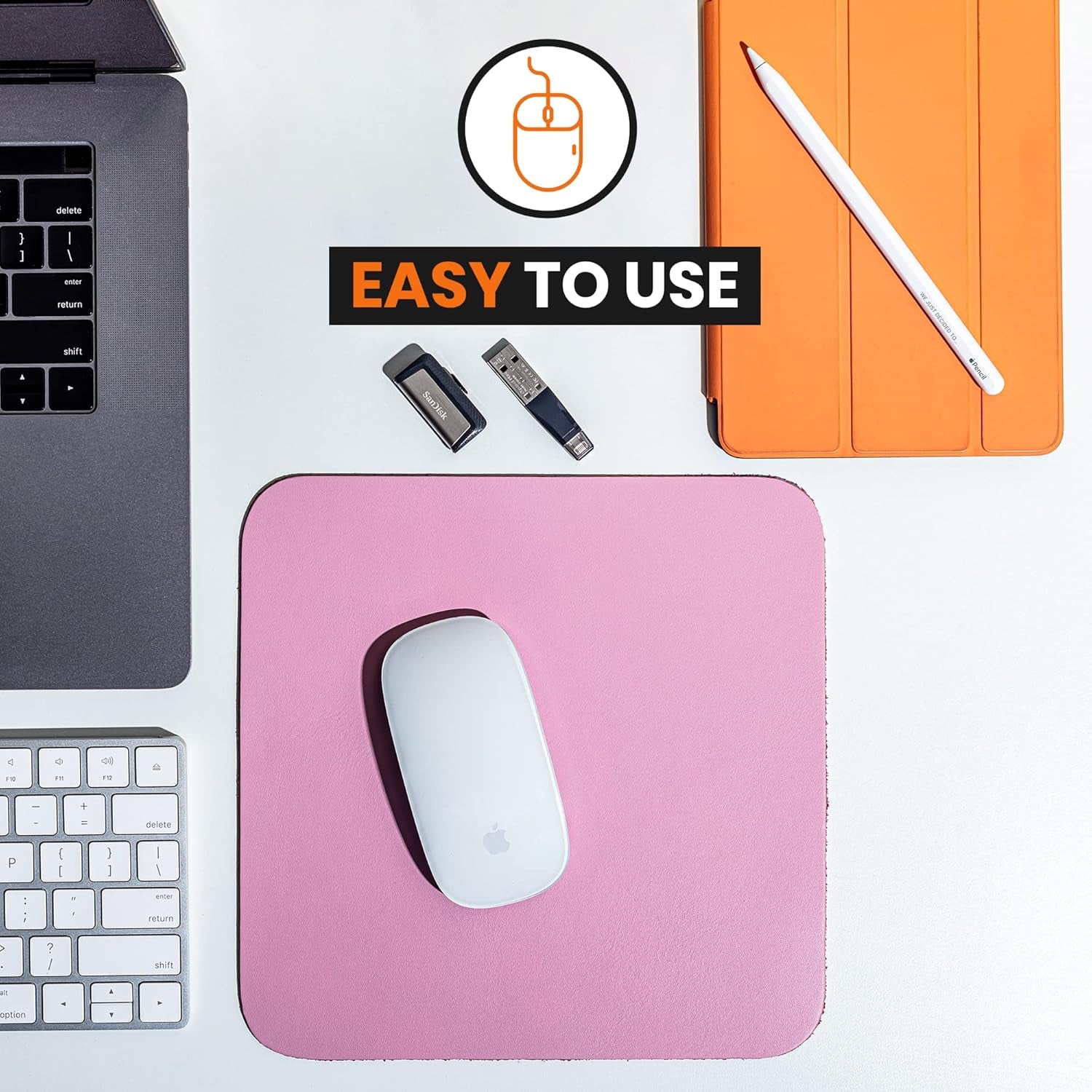 Pink Leather Mouse Pad (Genuine Leather), 9 X 9 Inch | Mouse Pads for Wireless Mouse | Cute Mouse Pad | Thick Mouse Pad | Leather Mouse Pad | Mouse Pad Pink