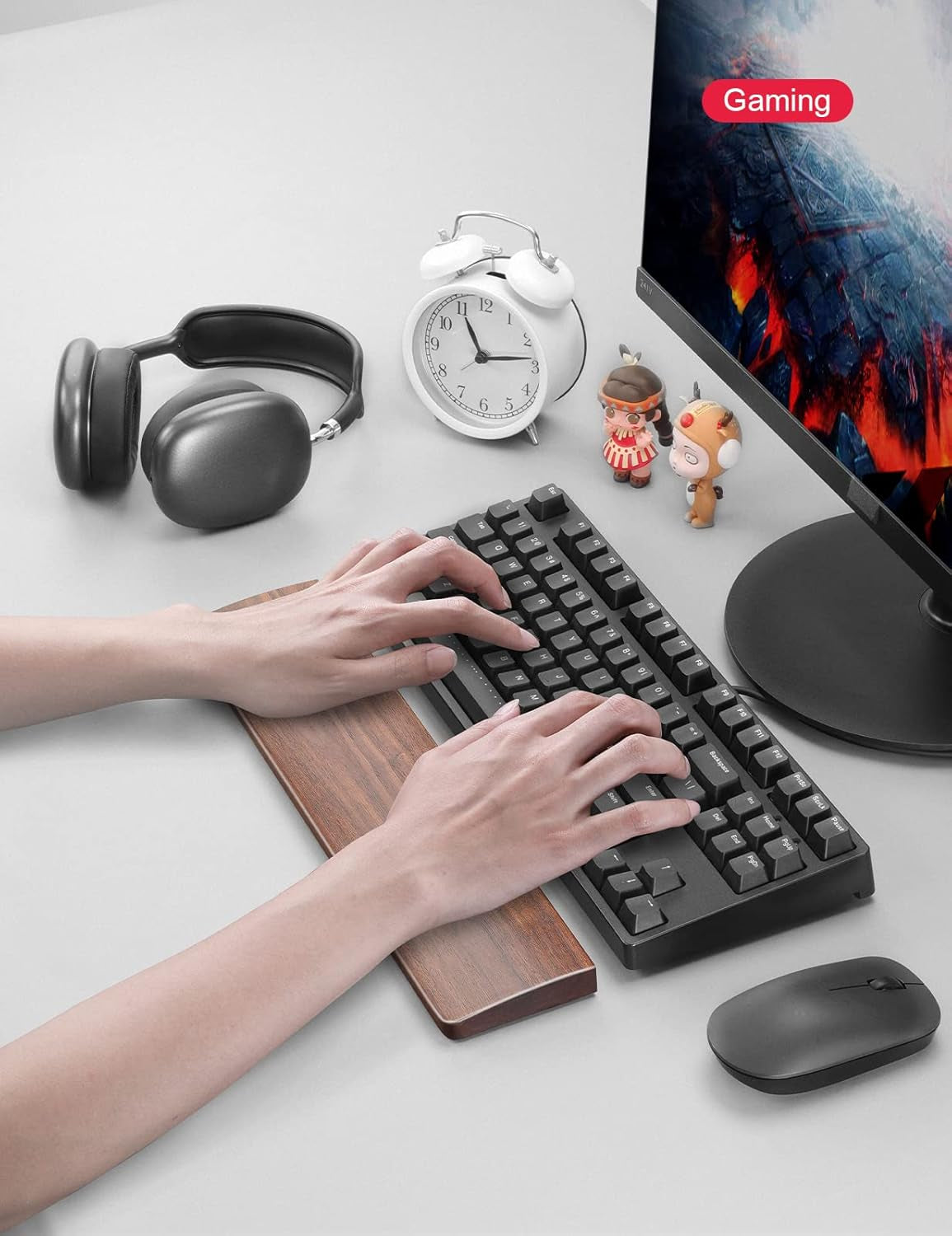 Wooden Keyboard Wrist Rest,Ergonomic TKL Gaming Walnut Mechanical Keyboard Wrist Pad,Hard Wrist Rest Palm Rest Supports Computer, Laptop Comfortable Typing Pain Relief (14.17")
