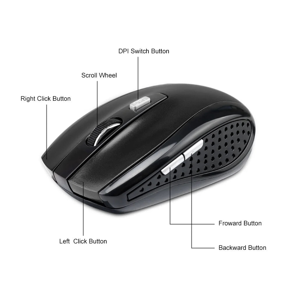 Wireless Gaming Mouse Adjustable DPI 2.4G 6 Buttons Optical Mouse for Laptop Notebook PC