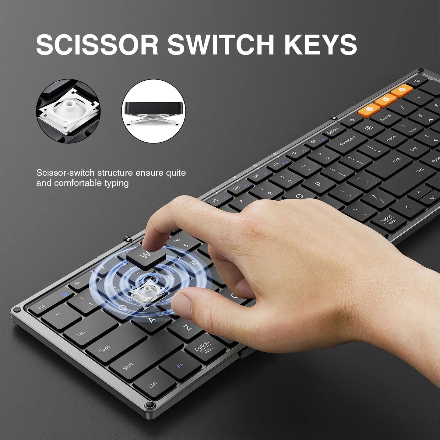 XKM01 Tri-Fold Bluetooth Wireless Keyboard and Mouse Combo Protable Slim 2.4G Full Size 105 Key Foldable Keyboards