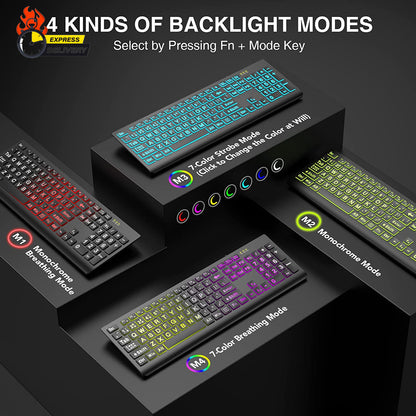 Large Print Backlit Keyboard, Wired USB Lighted Computer Keyboards with 7-Color